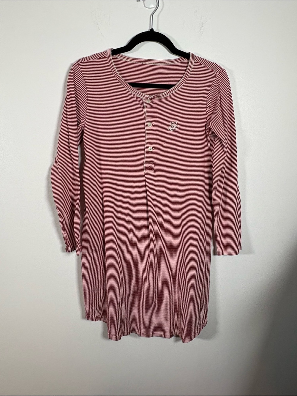 Lauren Ralph Lauren Red & White Striped Long Sleeve Sleep Shirt